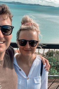 man and women selfie from Hill Inlet Lookout Whitehaven beach, Australia